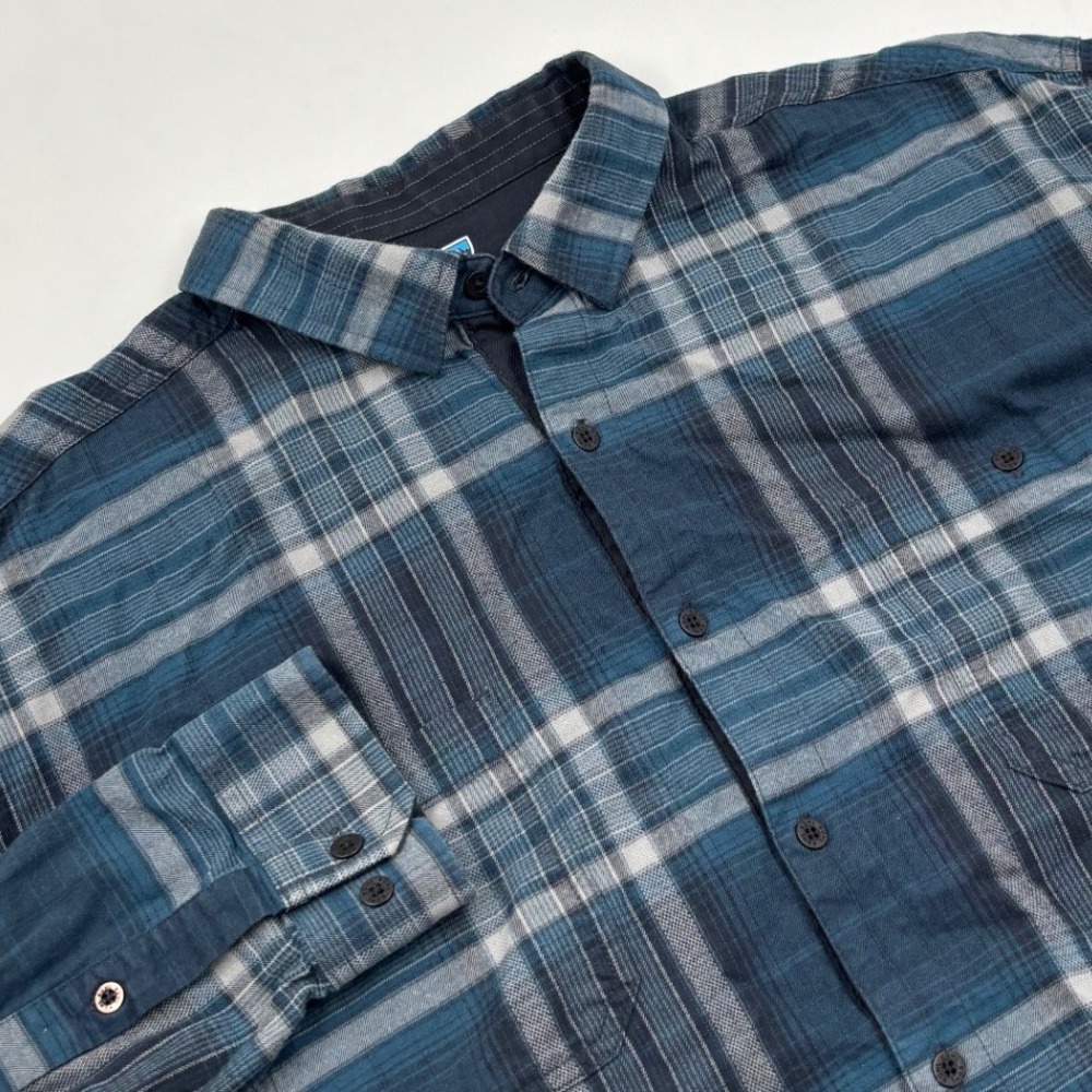 Kuhl Men's XXL Tall Fugitive Blue Plaid Cotton Blend Long Sleeve Button Shirt